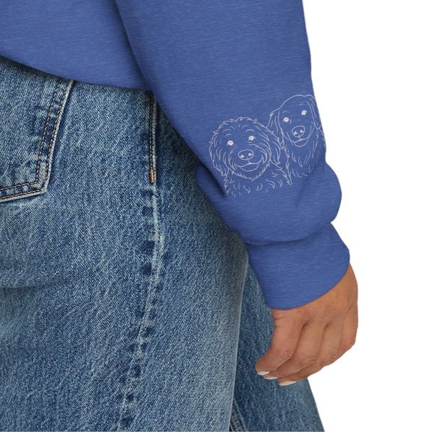 Custom Line Art Sweatshirt — Personalized Text + Sleeve Illustration (From Your Photo!)