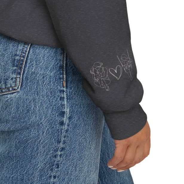 Custom Line Art Sweatshirt — Personalized Text + Sleeve Illustration (From Your Photo!)